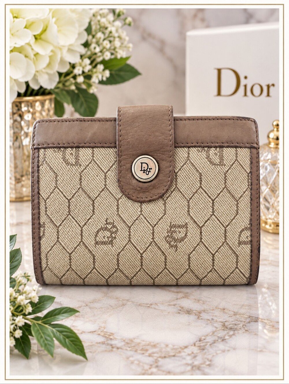 Vintage Dior Tan Canvas Wallet with Brown Leather Trim w COA - Picture 1 of 16